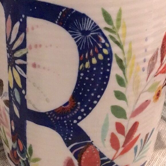 Anthropologie Starla M. Halfmann Petal Pallette Monogram R Floral Artisan Mug - Picture 9 of 13